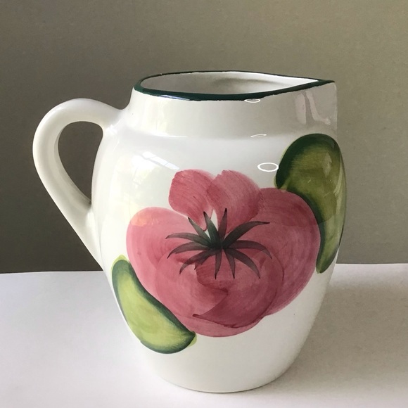 Vintage Italian Ceramic Pitcher Hand Painted Tomato and Pea Pods Design 8”H - Picture 1 of 8
